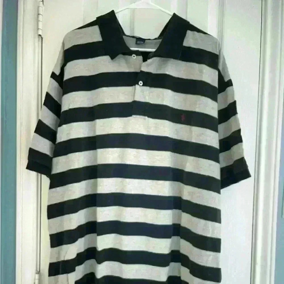 Vintage Classic! Polo Ralph Lauren Mens 3XB (Big) Striped Gray Black Polo Shirt - Picture 1 of 4